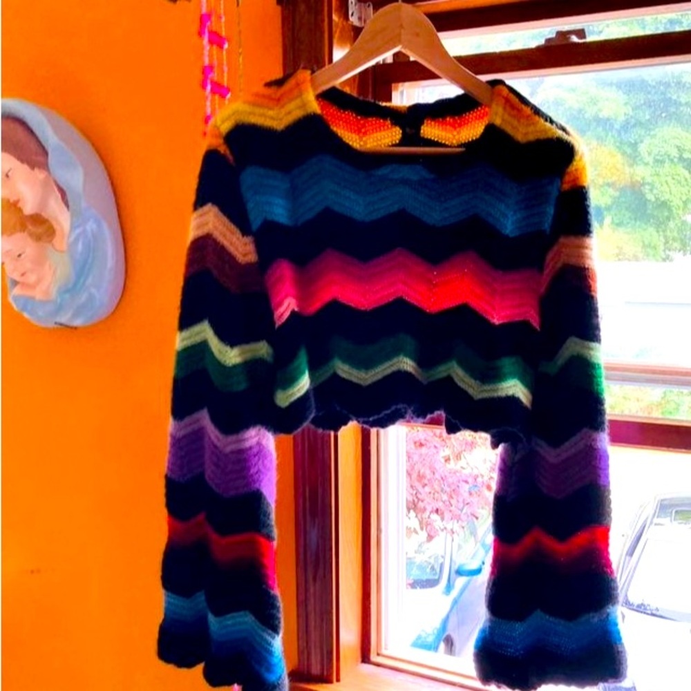 100% WOOL thick and made from a vintage chevron patter afghan blanket